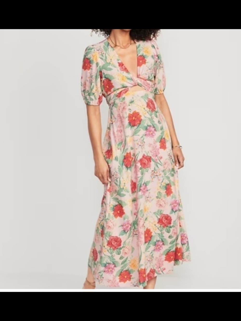 Old Navy Pink Floral Linen Blend Maxi Dress